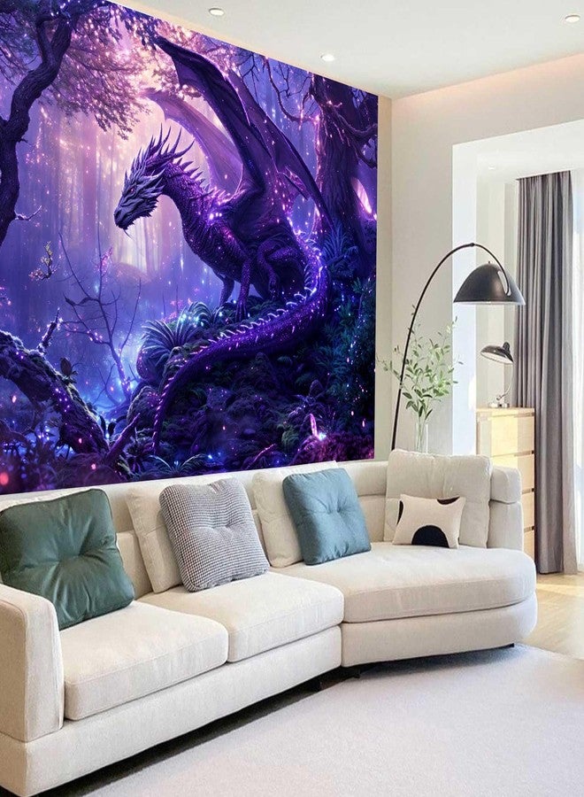 MERCHR Purple Dragon Tapestry Medieval Fantasy Animal Cool Tapestry Wall Hanging for Bedroom Aesthetic, Psychedelic Magic Forest Tree Tapestries for Living Room Dorm Decor 60x40 Inch - Image 5